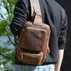 Cool MENS LEATHER CHEST BAGS SLING BAGs ONE SHOULDER BACKPACK FOR MEN