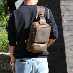 Cool MENS LEATHER CHEST BAGS SLING BAGs ONE SHOULDER BACKPACK FOR MEN