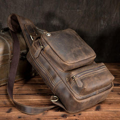 Cool MENS LEATHER CHEST BAGS SLING BAGs ONE SHOULDER BACKPACK FOR MEN