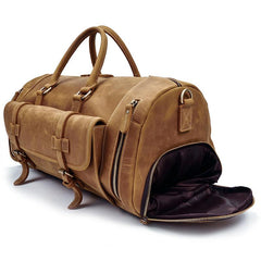 Large Retro Leather Men Barrel Overnight Bags Travel Bags Weekender Bags For Men