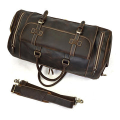 Large Retro Leather Men Barrel Overnight Bags Travel Bags Weekender Bags For Men