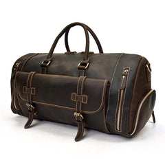 Large Retro Leather Men Barrel Overnight Bags Travel Bags Weekender Bags For Men