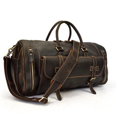 Large Retro Leather Men Barrel Overnight Bags Travel Bags Weekender Bags For Men