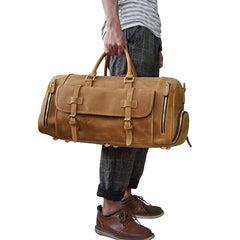 Large Retro Leather Men Barrel Overnight Bags Travel Bags Weekender Bags For Men