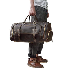 Large Retro Leather Men Barrel Overnight Bags Travel Bags Weekender Bags For Men