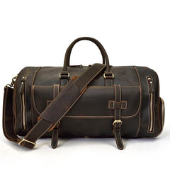 Large Retro Leather Men Barrel Overnight Bags Travel Bags Weekender Bags For Men