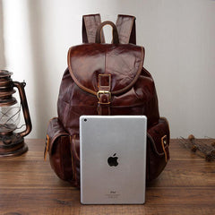 Vintage Brown Leather Men's Backpack 14'' Computer Backpacks Travel Backpack For Men - imessengerbags