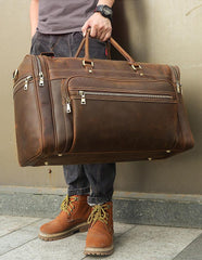 Vintage Large Leather Men's Overnight Bag Brown Travel Bag Weekender Bag For Men - imessengerbags