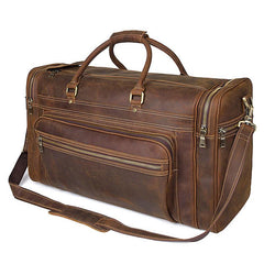 Vintage Large Leather Men's Overnight Bag Brown Travel Bag Weekender Bag For Men