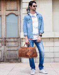 Cool Brown Leather Men's Overnight Bag Travel Bag Luggage Weekender Bag For Men - imessengerbags