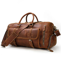 Cool Brown Leather Men's Overnight Bag Travel Bag Luggage Weekender Bag For Men - imessengerbags