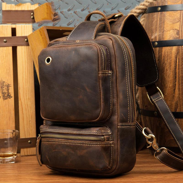 Leather Mens Cool Sling Bag Crossbody Bag Chest Bag for men