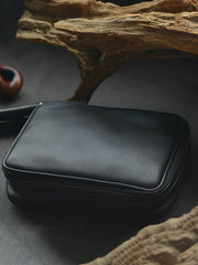 Black Leather Mens Leather 4pcs Tobacco Pipe Cases Zipper Tobacco Pipe Case for Men