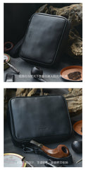 Black Leather Mens Leather 4pcs Tobacco Pipe Cases Zipper Tobacco Pipe Case for Men