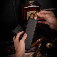Classic Black Leather 2pcs Cigar Case Cool Leather Cigar Case for Men