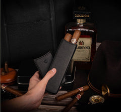 Classic Black Leather 2pcs Cigar Case Cool Leather Cigar Case for Men