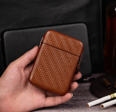 Classic Leather Mens 20pcs Cigarette Case With Ligher Holder Brown Stamped Cigarette Case for Men