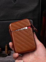 Classic Leather Mens 20pcs Cigarette Case With Ligher Holder Brown Stamped Cigarette Case for Men