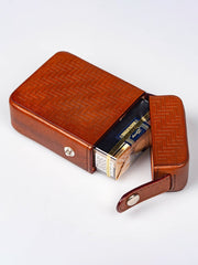 Classic Brown Leather Mens 20pcs Cigarette Holder Cases Stamped Cigarette Case for Men