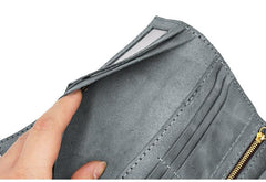 Mens Leather Trifold Long Wallet Handmade Lots Cards Checkbook Long Wallet for Men