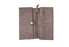 Mens Leather Trifold Long Wallet Handmade Lots Cards Checkbook Long Wallet for Men