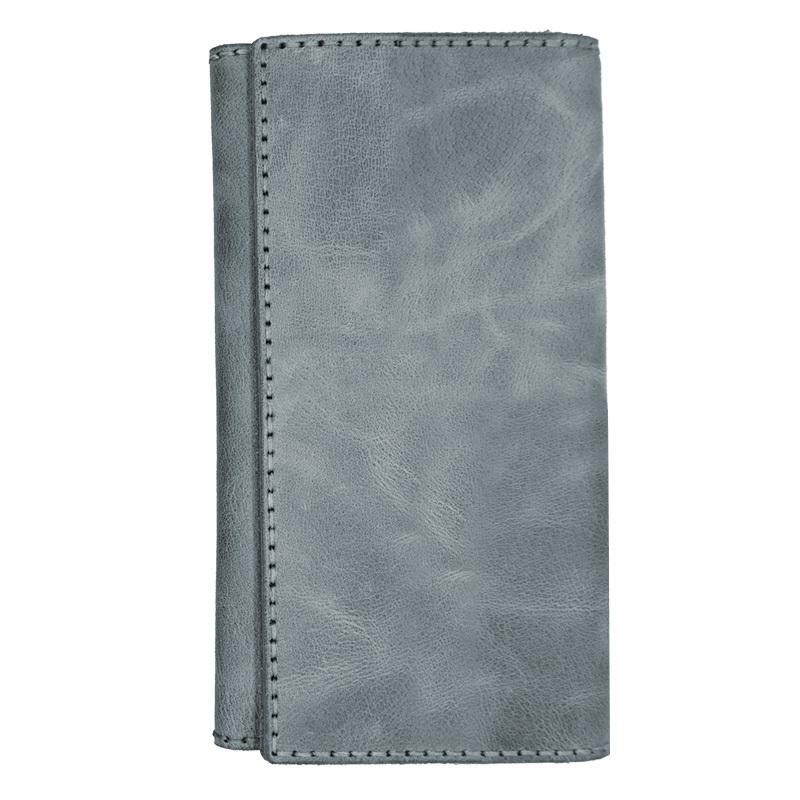 Mens Leather Trifold Long Wallet Lots Cards Handmade Checkbook Long Wallet for Men