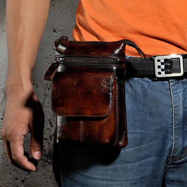 Leather Belt Pouch Mens Small Cases Waist Bag Shoulder Bag for Men