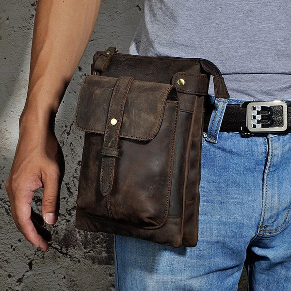 Leather Belt Pouch Mens Small Cases Waist Bag Shoulder Bag for Men