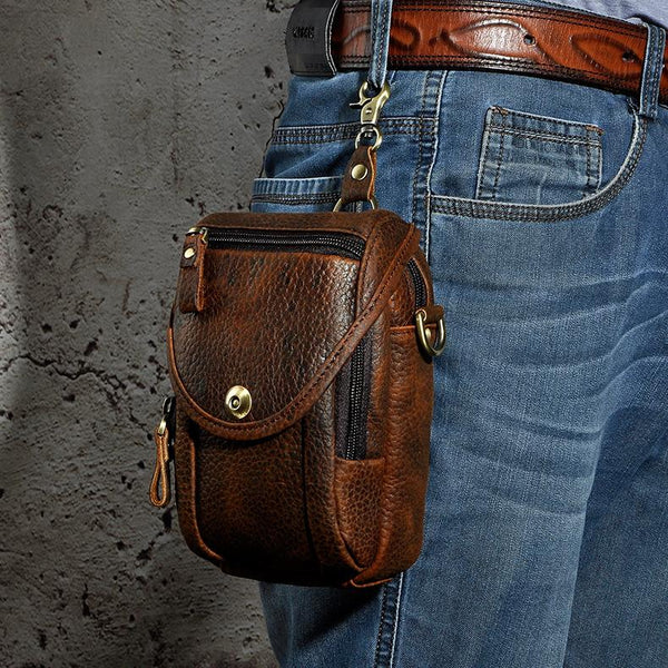 Leather Belt Pouch Mens Small Cases Waist Bag Shoulder Bag for Men