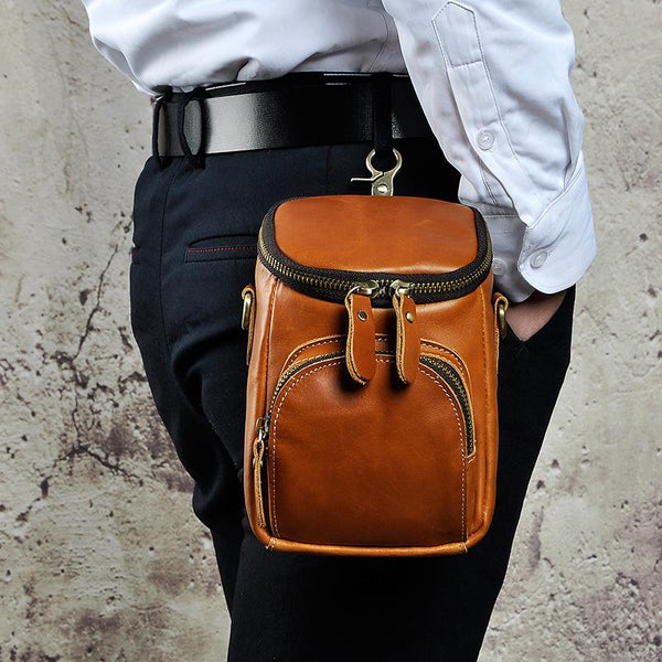 Leather Belt Pouch Mens Small Cases Waist Bag Shoulder Bag for Men