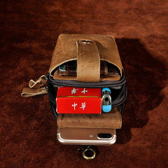 Leather Belt Pouch Mens Small Cases Waist Bag for Men