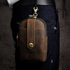 Leather Belt Pouch Mens Small Cases Waist Bag for Men