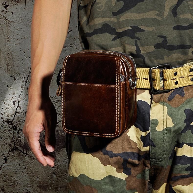 Leather Belt Pouch Mens Waist Bag Shoulder Bag for Men