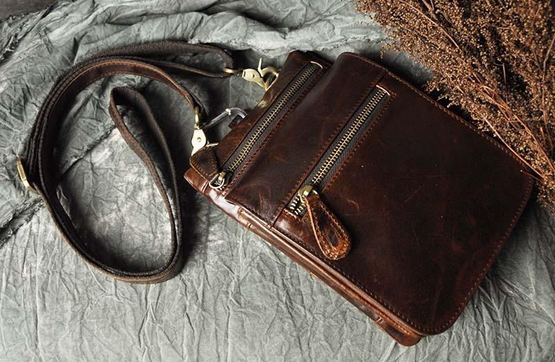 Leather Belt Pouch Mens Waist Bag Shoulder Bag for Men