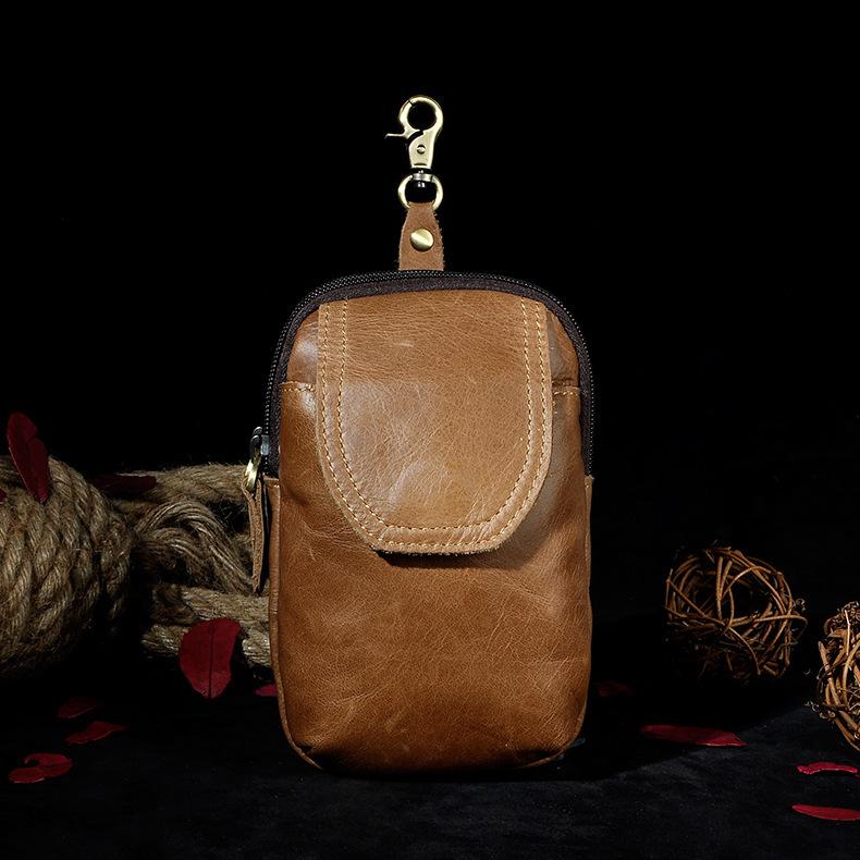 Leather Belt Pouch Mens Waist Bag Small Case for Men