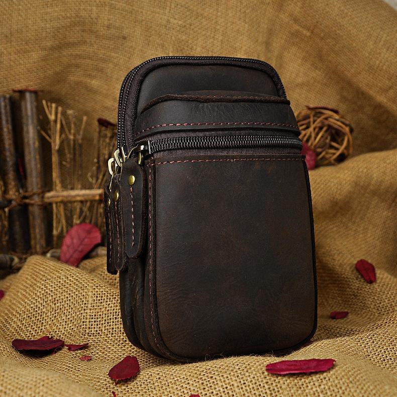 Leather Belt Pouch Mens Small Cases Waist Bag Hip Pack Belt Case for M