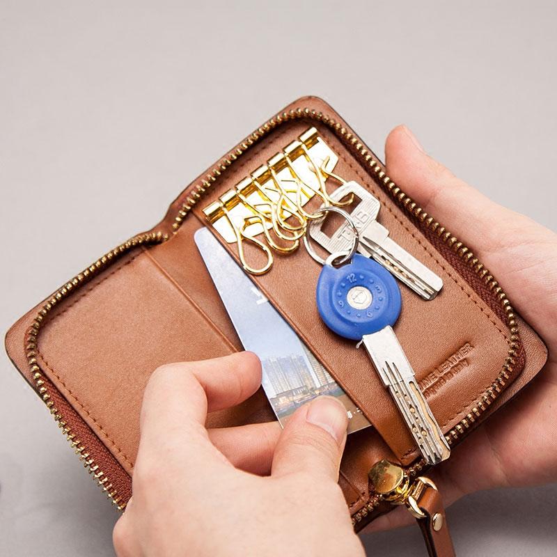 Leather Braided Men Small Key Wallet Bifold Small Keyring Wallet
