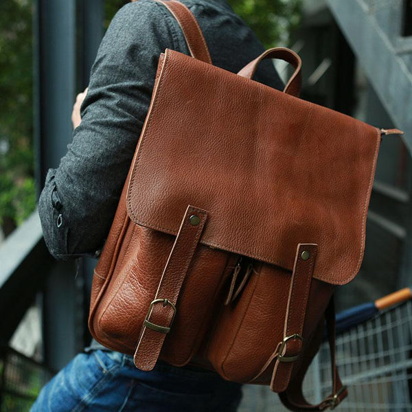 Leather Brown Mens Backpack Cool Travel Backpacks Laptop Backpack for men - imessengerbags