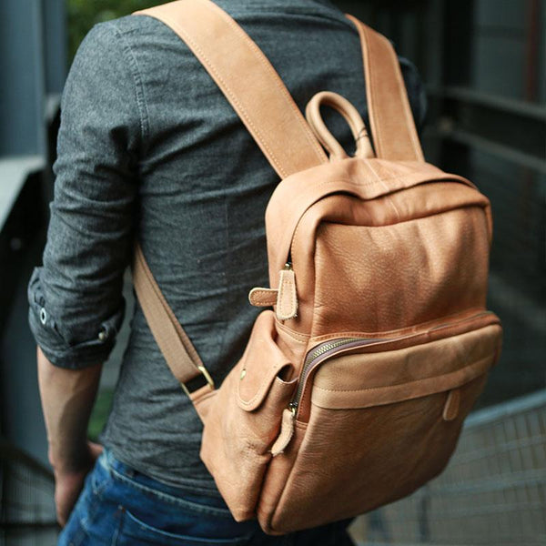 Leather Brown Mens Backpacks Cool Travel Backpack Laptop Backpack for men - imessengerbags