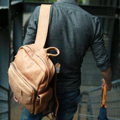Leather Brown Mens Backpacks Cool Travel Backpack Laptop Backpack for men