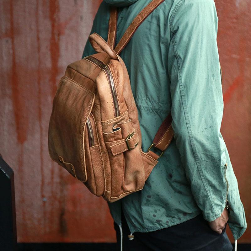 Leather camel backpack new arrivals