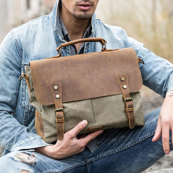 Leather Canvas Messenger Bags for men Vintage Shoulder Bag for men