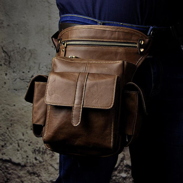 Leather Drop Leg Bag Belt Pouch Mens Waist Bag Shoulder Bag for Men