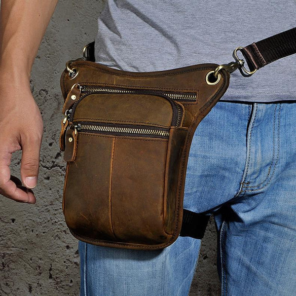 Leather Drop Leg Bag Belt Pouch Mens Waist Bag Shoulder Bag for Men