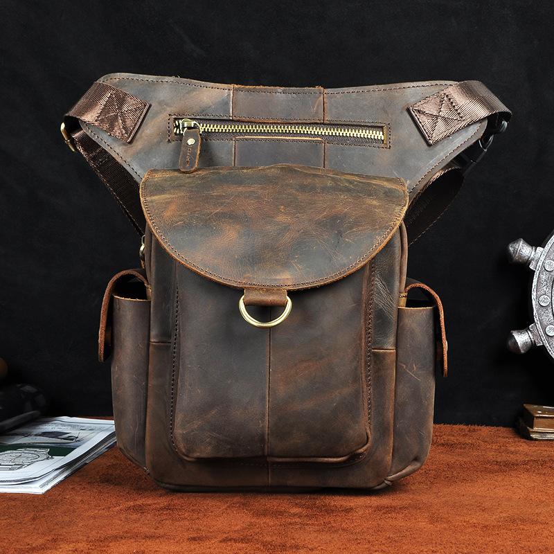 Leather Drop Leg Bag Belt Pouch Mens Waist Bag Shoulder Bag for Men