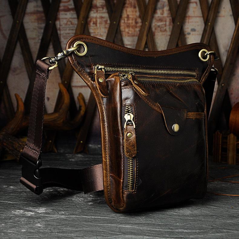 Leather Drop Leg Bag Belt Pouch Mens Waist Bag Shoulder Bag for Men