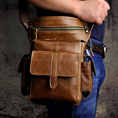 Leather Drop Leg Bag Belt Pouch Mens Waist Bag Shoulder Bag for Men