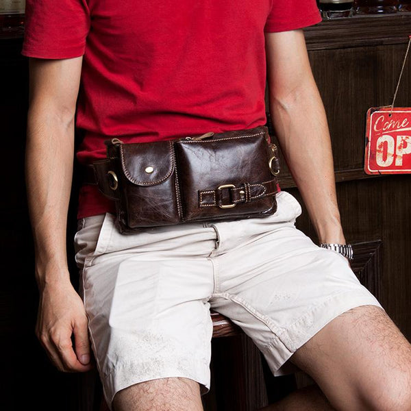 Leather Fanny Pack Mens Waist Bag Hip Pack Belt Bag Bumbag for Men - imessengerbags