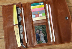 Cool Mens Leather Long Wallet for Men Long Trifold Brown Wallets