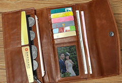 Cool Mens Leather Long Wallet for Men Long Trifold Brown Wallets